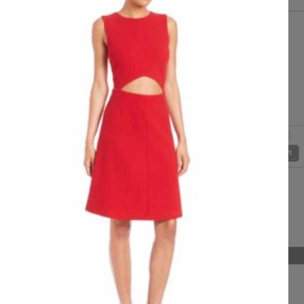 SUNO CUT-OUT A-LINE DRESS. SIZE: 4. COLOR: RED.